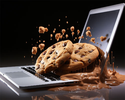 Печенье в шоколаде лежит на клавиатуре ноутбука