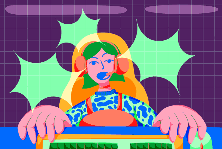 Рисунок: девушка-геймер сидит за компьютером