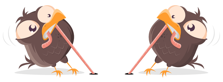 Рисунок: забавные птички борются за червяка