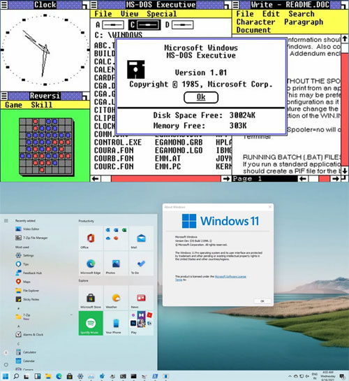 Сравнение графических интерфейсов Windows 1.0 и 11 версий