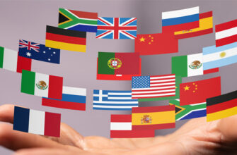 Флаги разных стран над ладонью